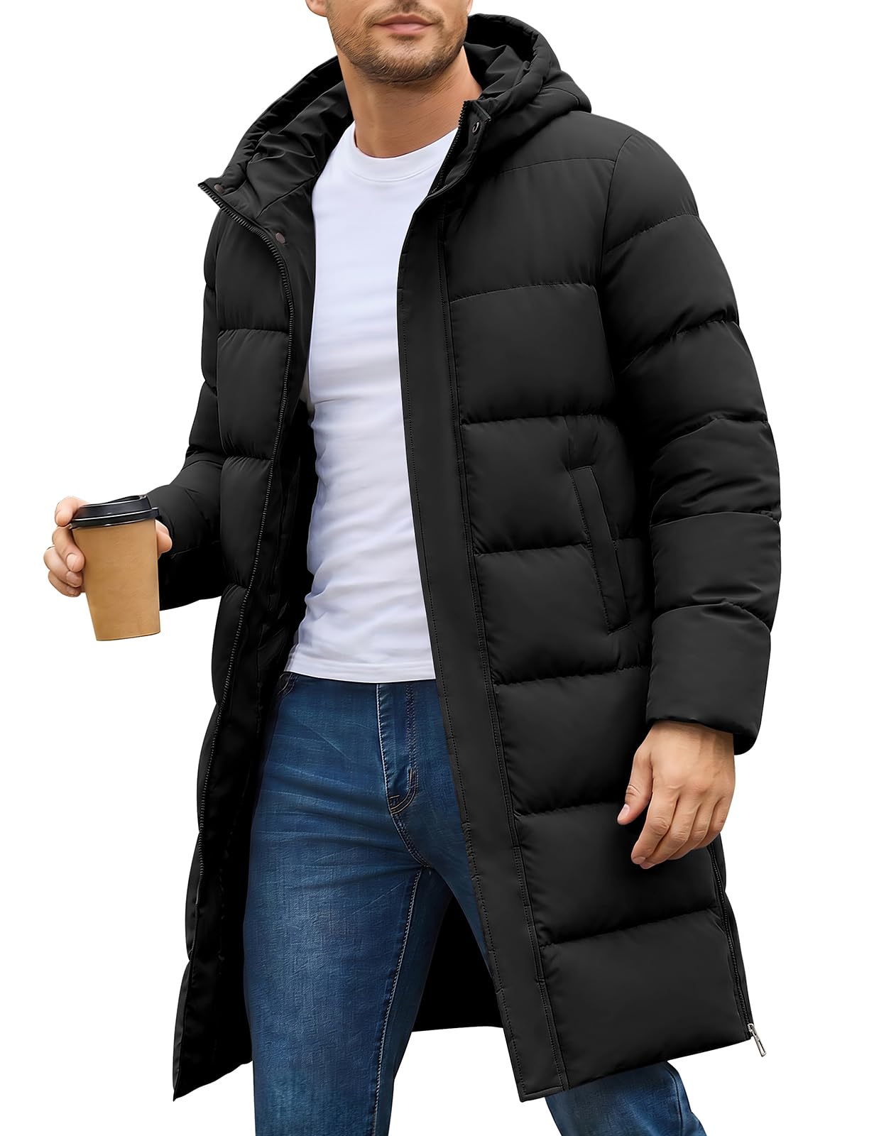 heekpek Wintermantel Herren Winterjacke Lang Wasserabweisend Jacket | mit Kapuze Winter Warme Steppjacke Outdoor Parka Jacke Casual Mantel für kalte Herbst- und Wintertage