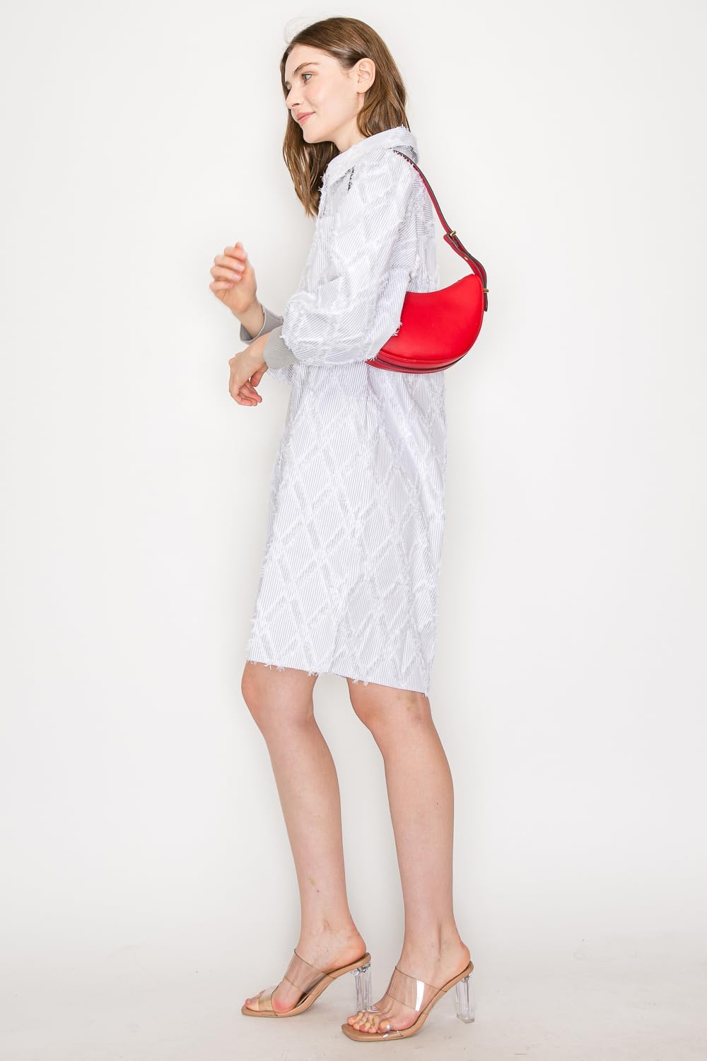 Small Crescent Smooth Faux Leather Underarm Shoulder Bag - Image 2