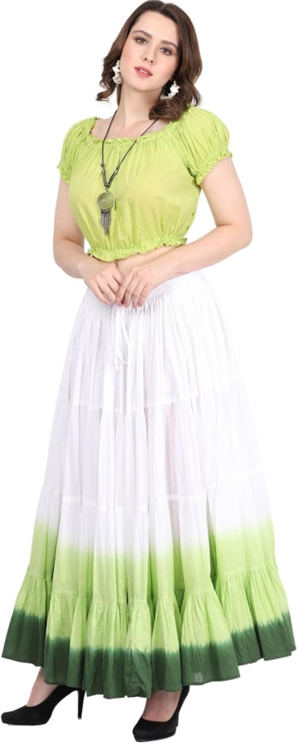 Wevez Women’s 25 Yard Cotton Full Circle Elastic Waist Tribal Fusion Belly Dance A Line Plus Size Maxi Skirt