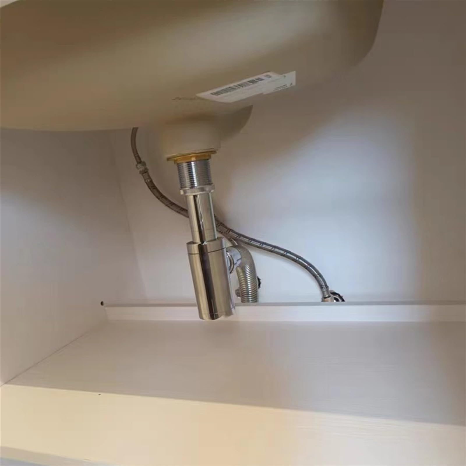 Siphon d'évier de Salle de Bain en Laiton de 30 cm avec Siphon d'évier de Salle de Bain Flexible avec Tuyau de vidange Noir ou chromé. (Color : Chrome with Hole)