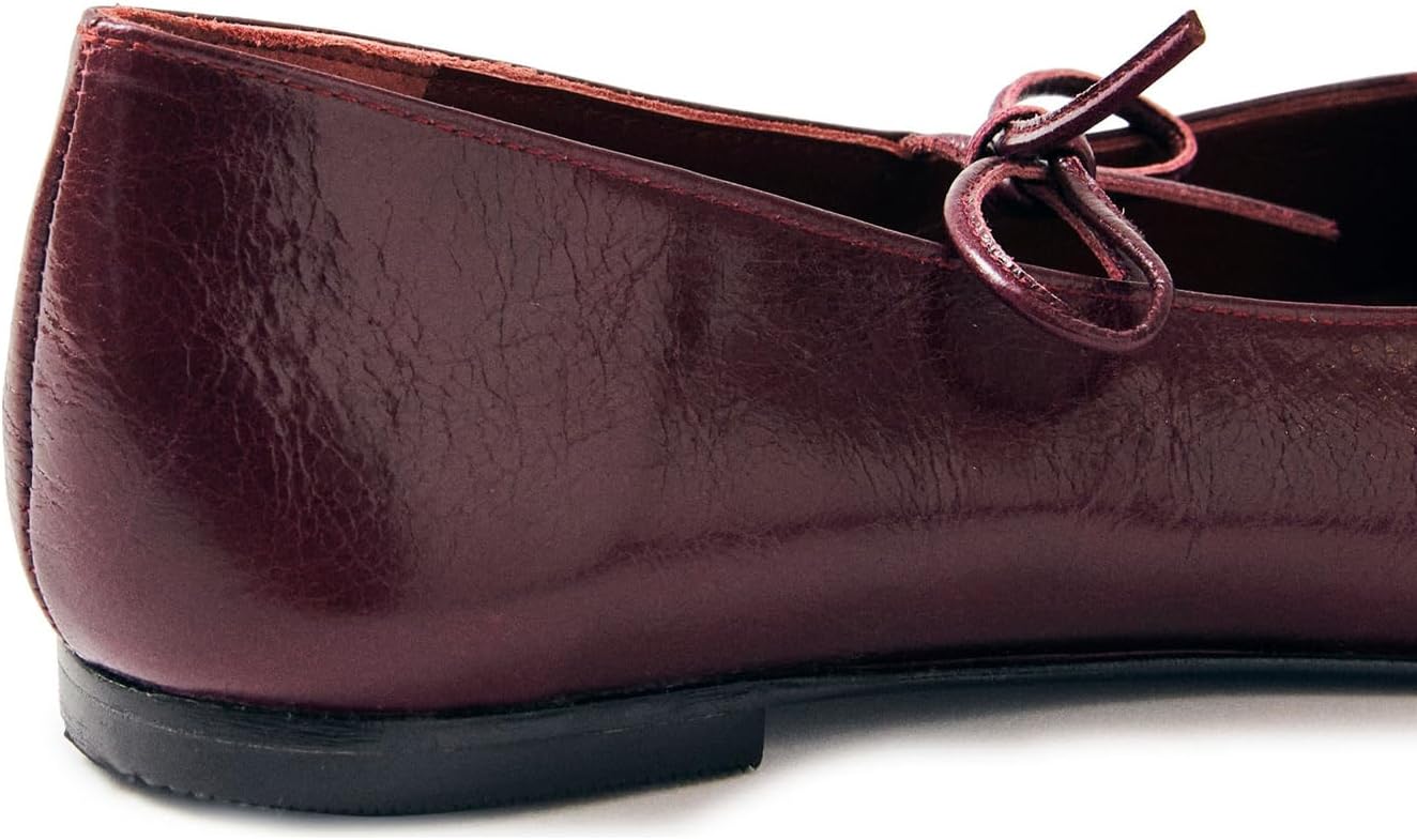 Ballet Flats for Women Lace Up Bow Square Toe Mary Janes Cute Ballerina Shoes Slip On Comfortable Elegant Dress Shoes 9.5 Burgundy image 8 of 9 B0F5HCHYPY