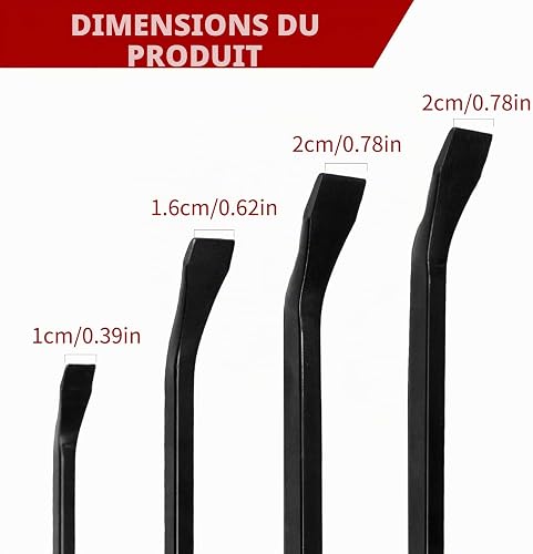 WISEUP Kit 4 pièces avec pieds-de-biche, 20,3 cm, 30,5 cm, 45,7 cm, 61 cm, leviers à manche épais pour le levage, la démolition, outils manuels pour mécaniciens automobiles - 3
