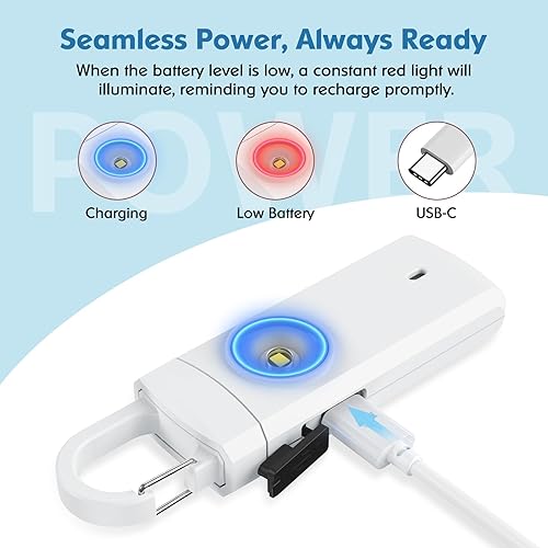 Miniatura 9 de Alarma personal recargable para mujeres, llavero de alarma de seguridad para mujeres, hijas, estudiantes universitarios, corredores, ancianos,