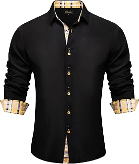 DiBanGu Men's Dress Shirt Long Sleeve Casual Button Down Shirts Regular Fit Inner Contrast Shirt for Business Party