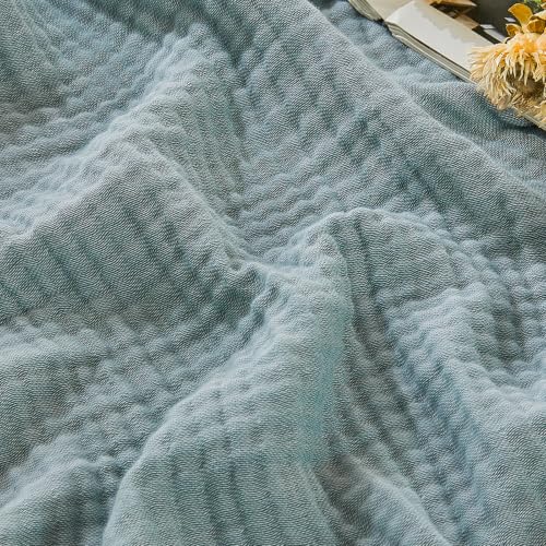 Image of EMME Cotton Muslin Large Throw Blanket 4-Layer Couch Breathable Gauze Soft Lightweight Bed Blankets Adults Two-Tone Weave Design, Pre-Washed Softer Touch (Heather Teal, 50 inchx70 inch)