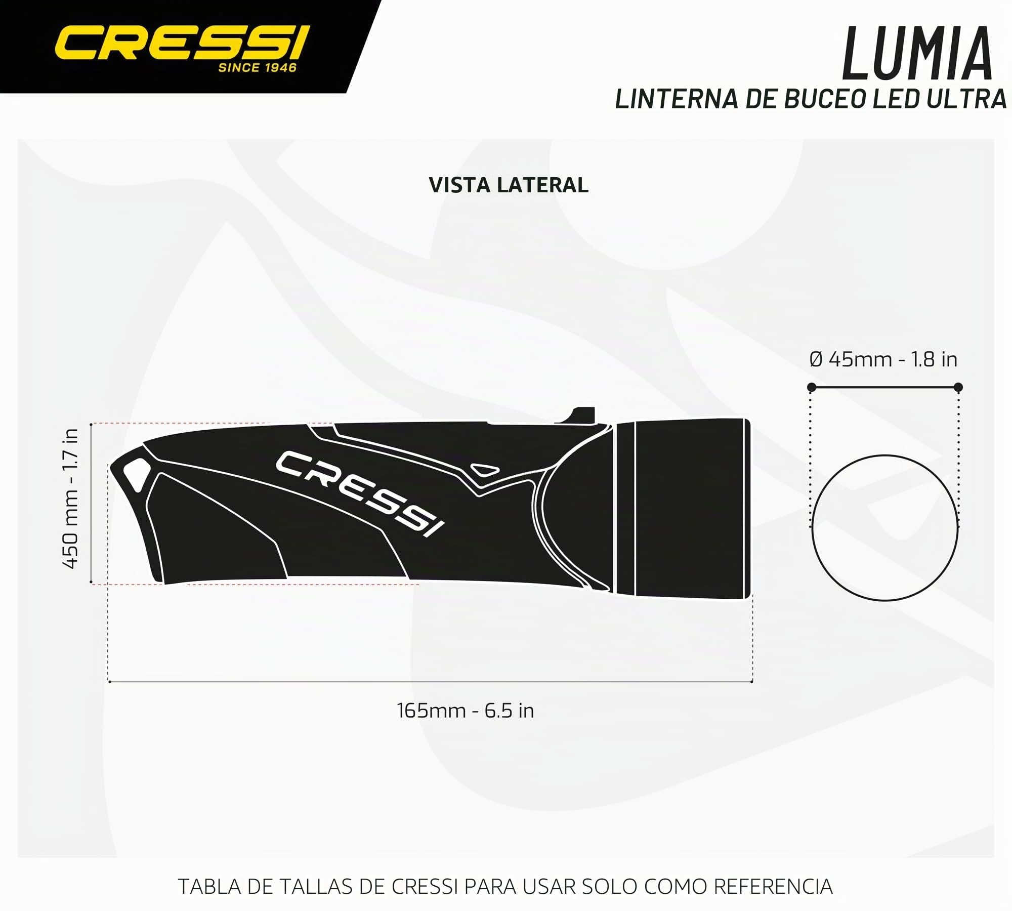Cressi Lumia+ Torch - Antorcha de Buceo Unisex Adulto