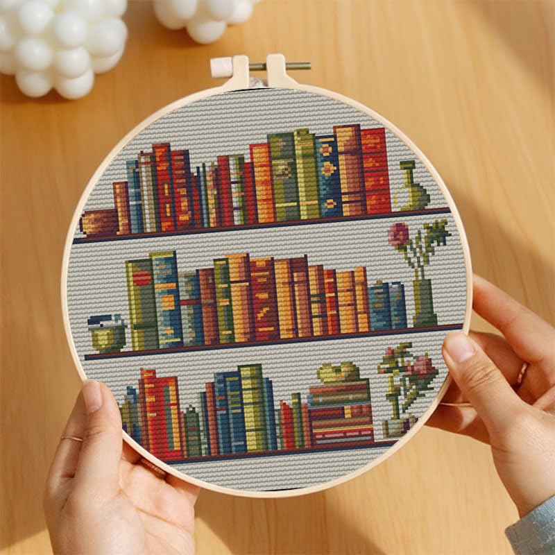 Image of Generic Bookshelf Stamped Cross Stitch Kits for Beginners Easy 11CT Needlepoint Embroidery DIY Counted Cross Stitch Kits Art Craft Wall Decoration and Gift 40x40cm(4)