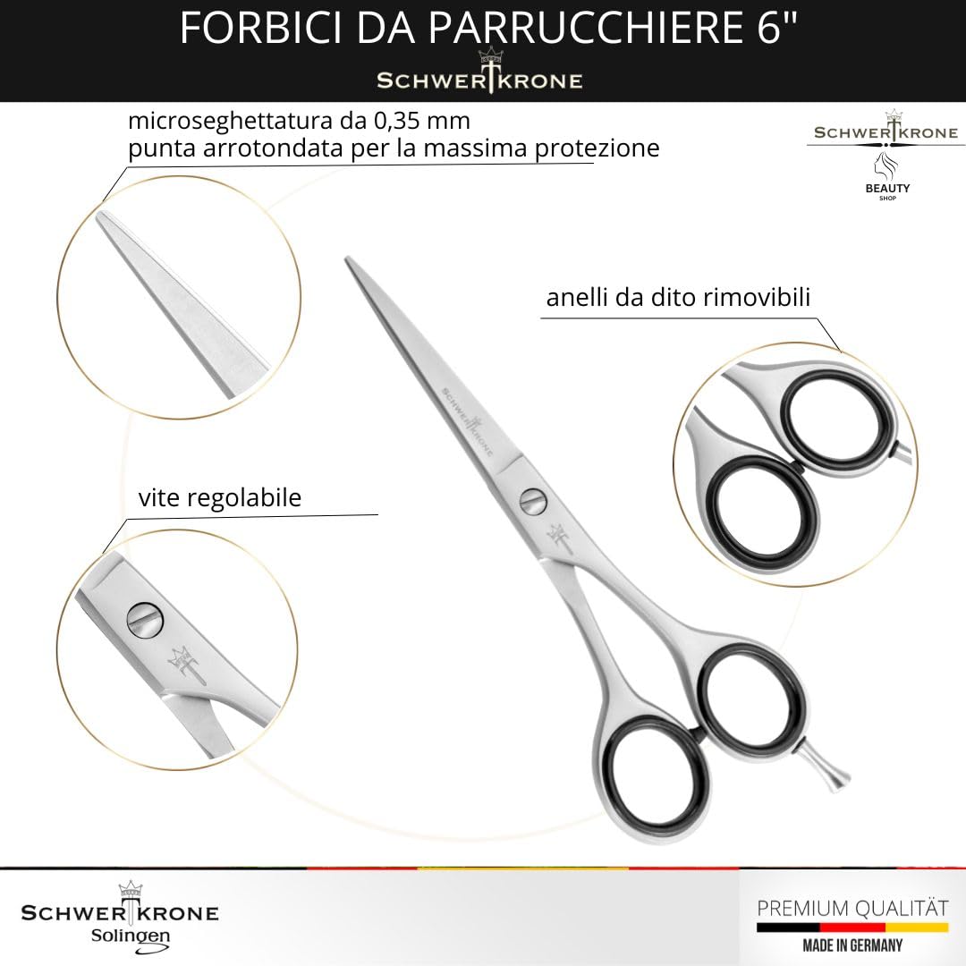 SCHWERTKRONE Forbici da Parrucchiere di Alta Qualità - Prodotte in Germania con Micro-Dentatura per un Taglio Preciso - Adatto per capelli e barba