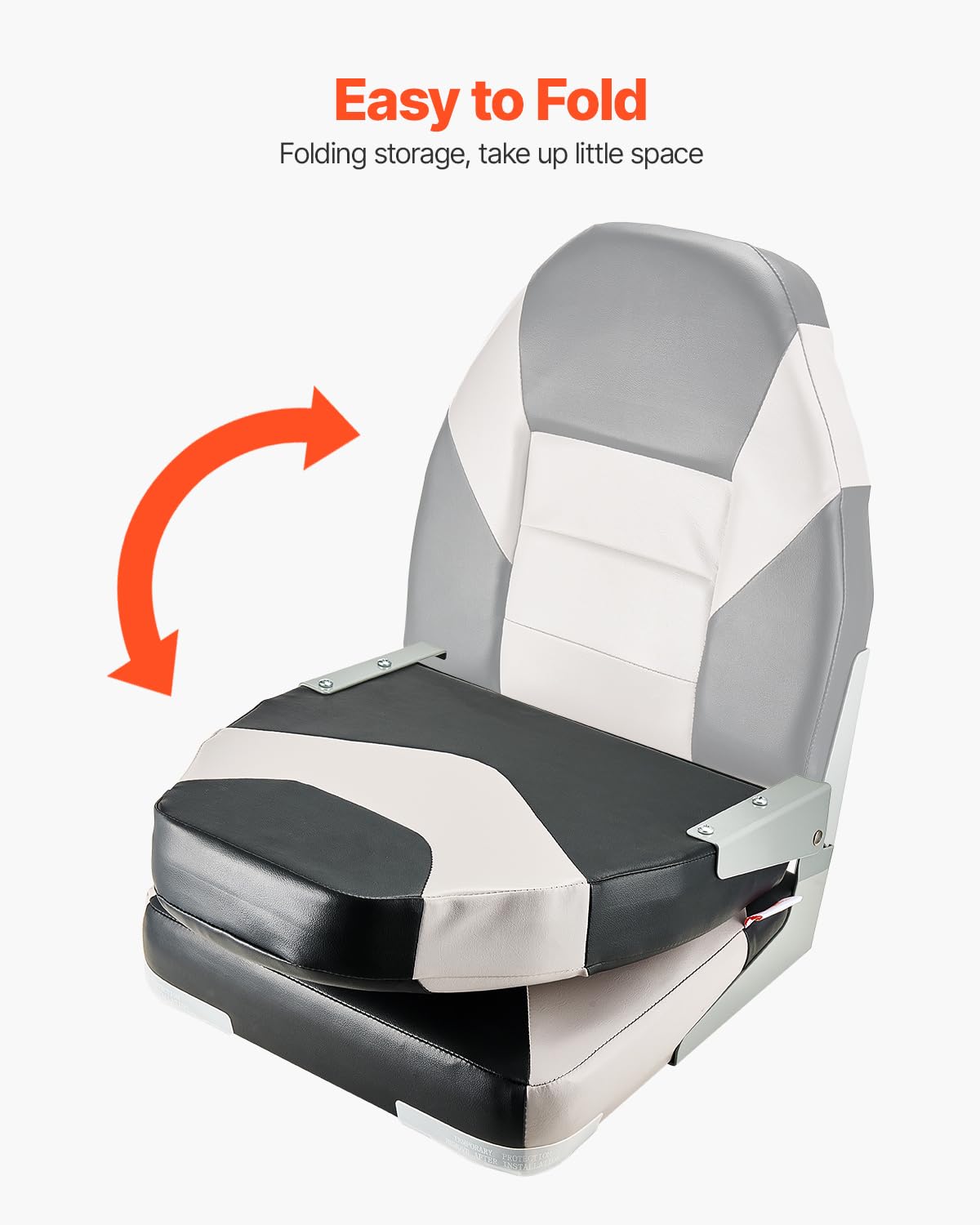 VEVOR Asiento de Barco con Respaldo Alto 2 Piezas Silla de Barco de Pesca Plegable con Cojín de Esponja Espesa y Cuero de PVC Impermeable Asiento de Bote Abatible para Barcos, Yates, Negro y Gris