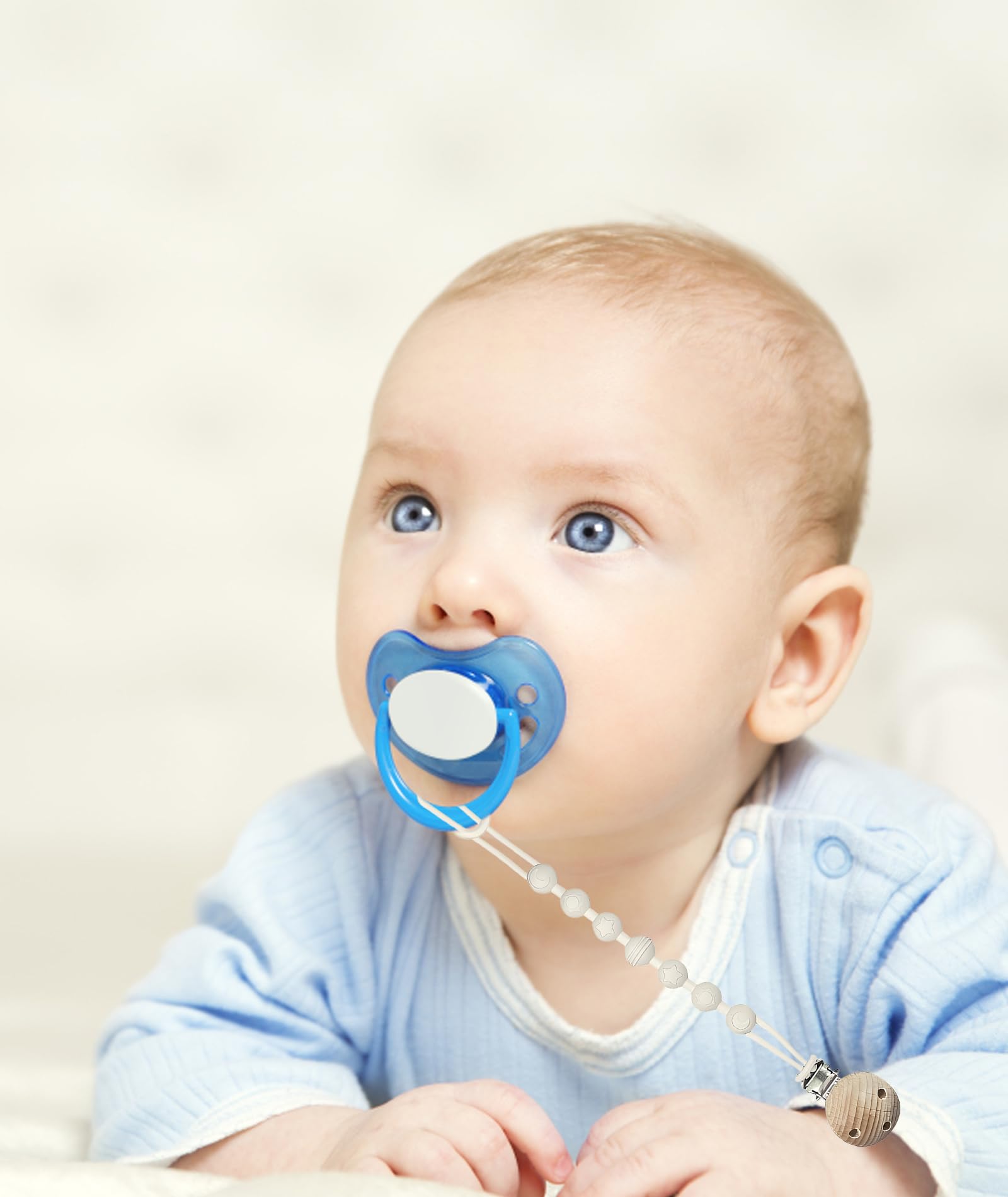 2PCS Pacifier Chain, Pacifier Holder Chain for Baby, White + Blue Wooden Clip Silicone Teether, Secure Attachment for Newborns & Toddlers, Convenient for Home & Outdoor Use - Image 6 thumbnail