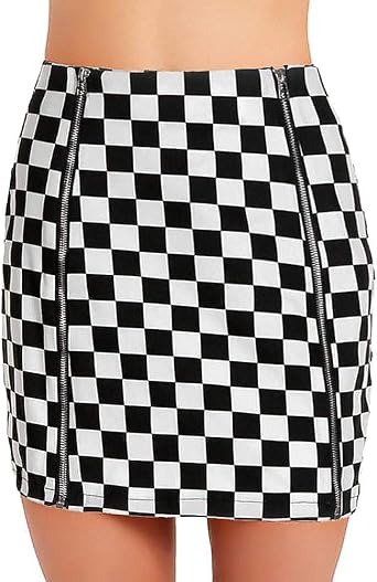 Amazon.com: Falda a cuadros en blanco y negro para mujer niña de media  cintura O anillo con cremallera frontal, S : Ropa, Zapatos y Joyería