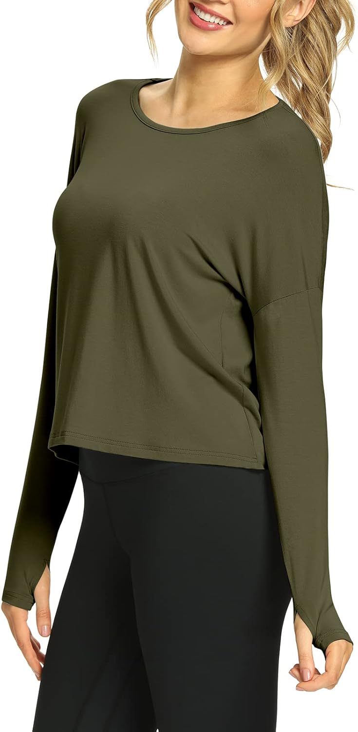 Mippo Womens Open Back Long Sleeve Workout Tops Athletic Gym Shirts with Thumb Hole - Image 3