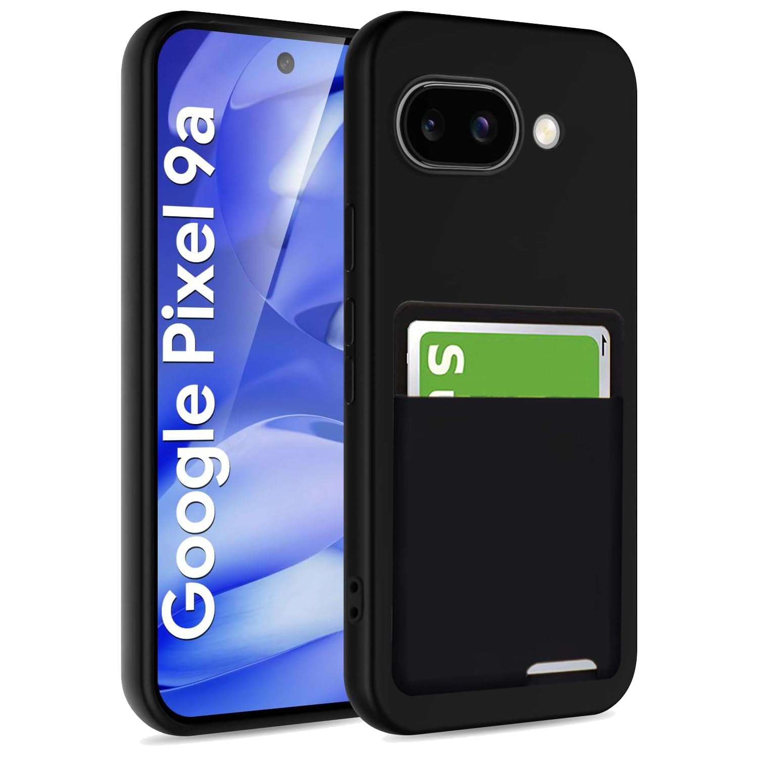 pixel 9a ケース 背面収納 耐衝撃 カード収納 薄型 軽量 TPU カバー ストラップホール付き 黄変防止 指紋防止 グーグルピクセル9a ケース（ブラック）