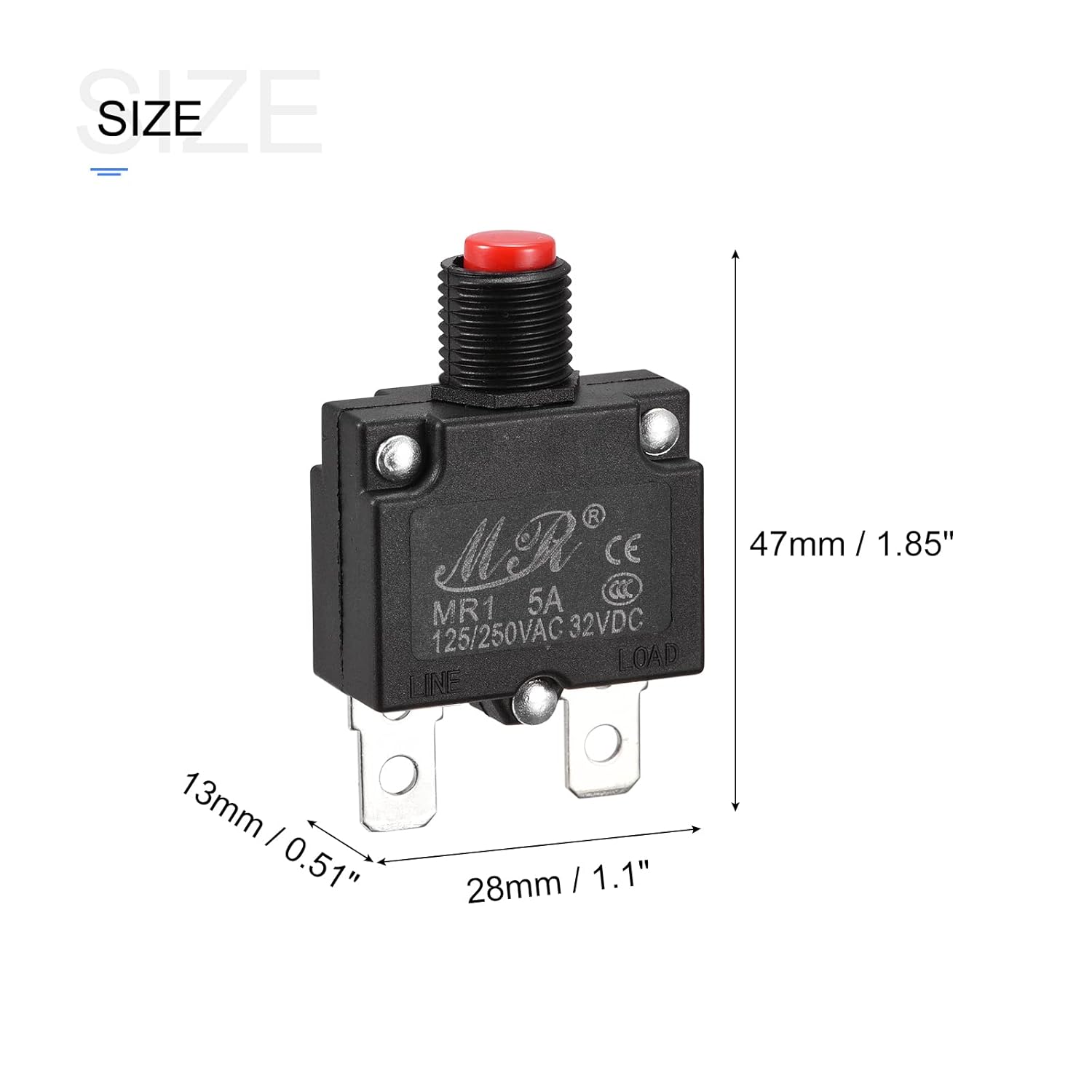 MECCANIXITY Circuit Overload Protector 5A AC125/250V DC32V Push Button Thermal Circuit Breaker for Air Compressor with Waterproof Caps 3pcs