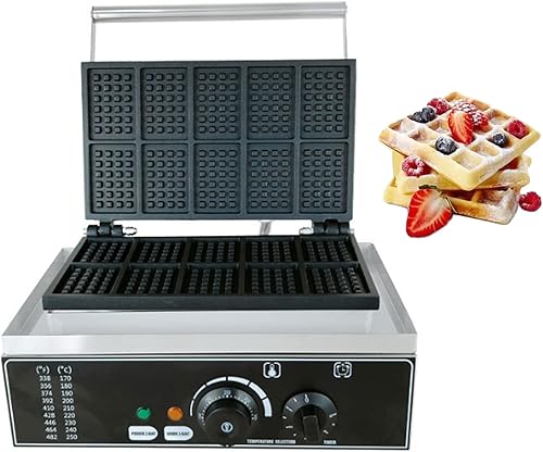 Máquina de gofres belga eléctrica comercial de acero inoxidable antiadherente con control de temperatura y tiempo, adecuada para panaderías