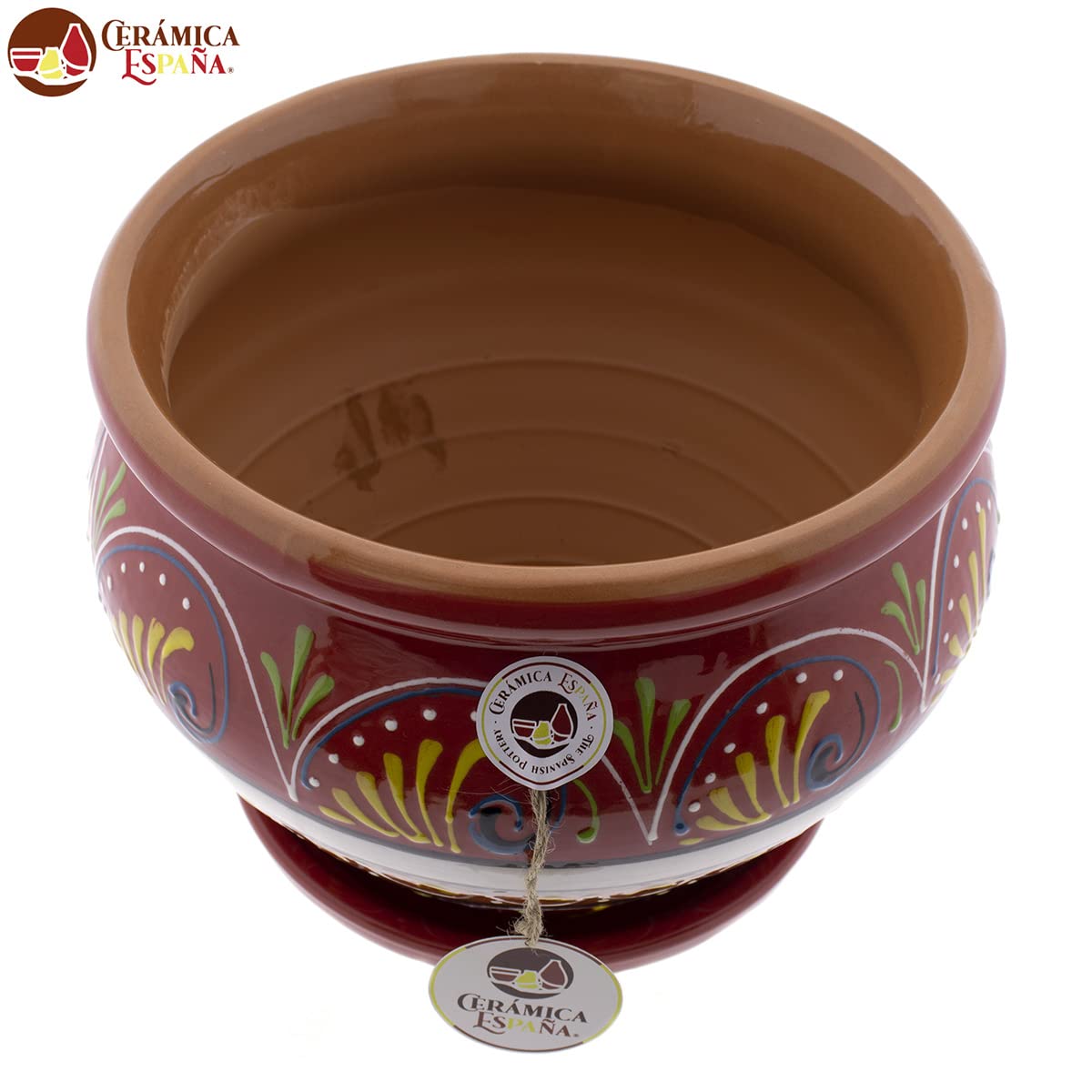 CERÁMICA ESPAÑA | Macetas de Barro Rojo | Macetas Decorativas | Macetas de cerámica | Macetas Exterior | Maceta Coco - Modelo D17 | Decoración 100% Hecho a Mano | 26x26x21 cm | Plato Incluido