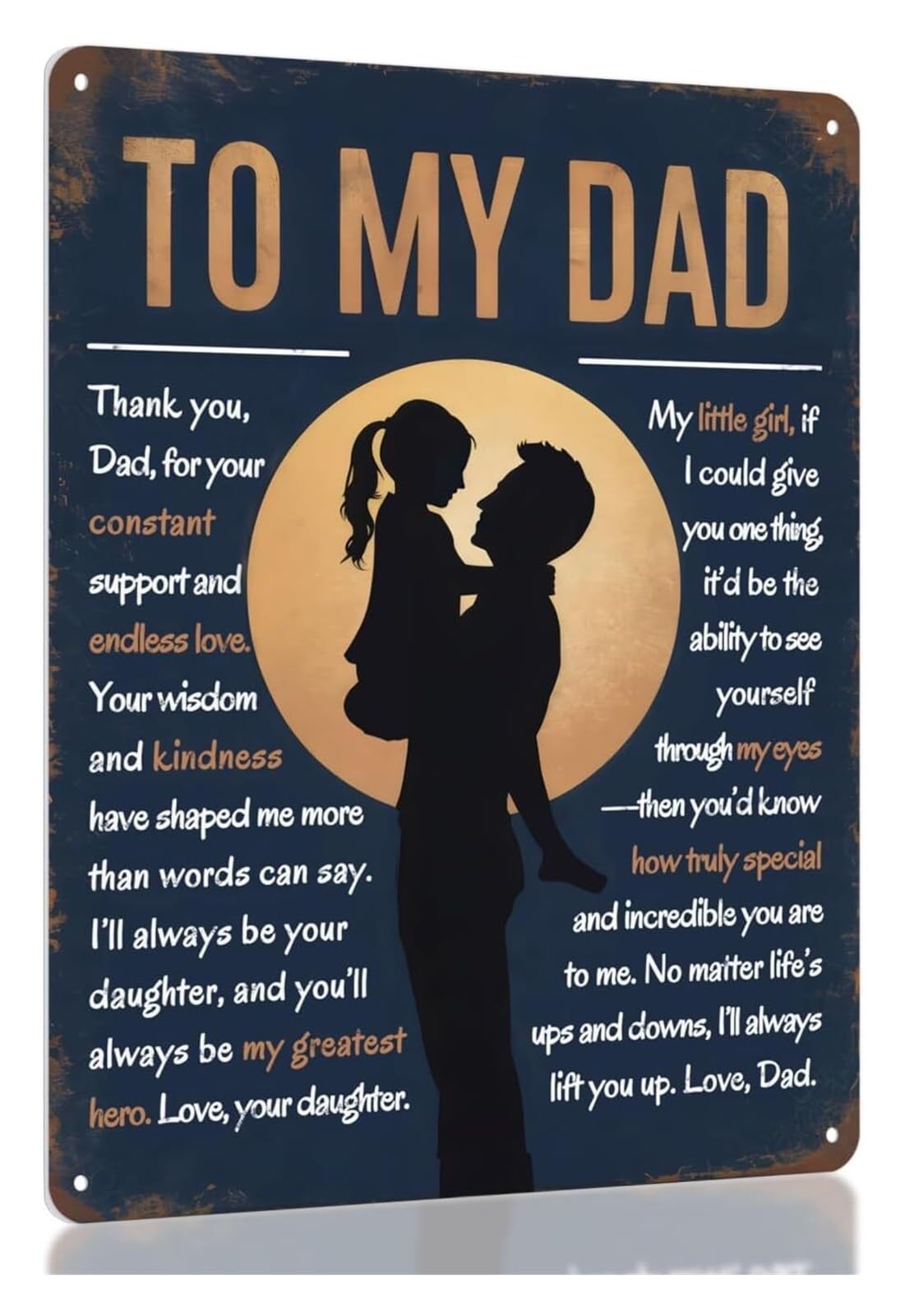 VWWJCCRO For Dad Metal Sign To My Dad Wall-Art from Daughter Gift for Fathers Day Birthday Man Cave Office Decor 8 X 12 inch