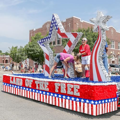 Image of 6 Pack 10 Feet Foil Fringe Garland Metallic Tinsel Streamers Banner Wall Hanging Backdrop Banner for Parade Floats, Thanksgiving, Christmas, Birthday, Halloween Party Decorations White red Blue