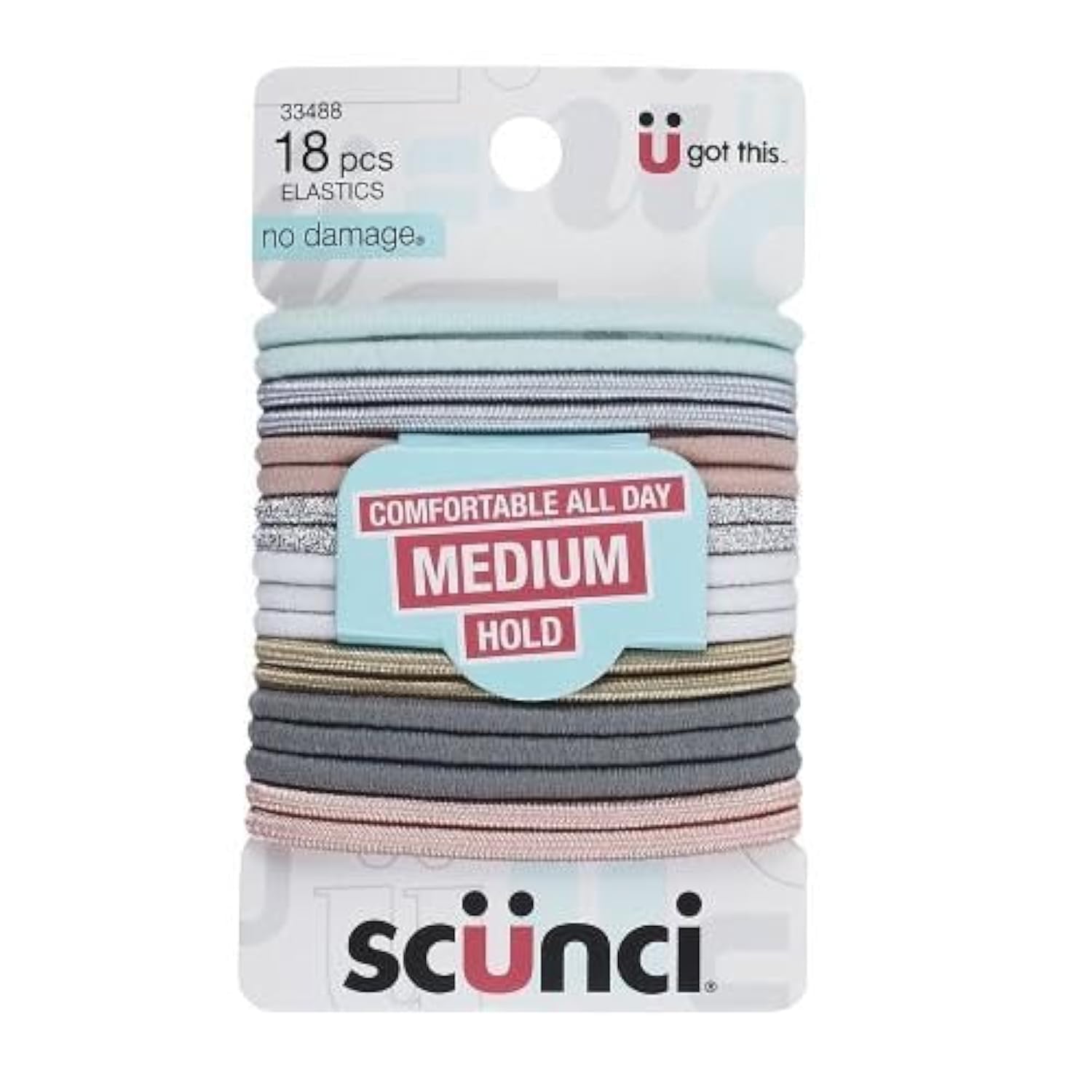 Scunci No-Damage Elastic Stretch Nylon Hairbands in Pastel Colors, 18-Pieces, Assorted Pastel, 1 count (Pack of 18)