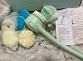 Xquyk Electric Body Brush Back Scrubber for Shower, 8 Replaceable Heads and Hook, Long Handle, 2-Speed, Type-C Rechargeable, Waterproof, for Cleansing, Exfoliating and Massaging Skin（Green）