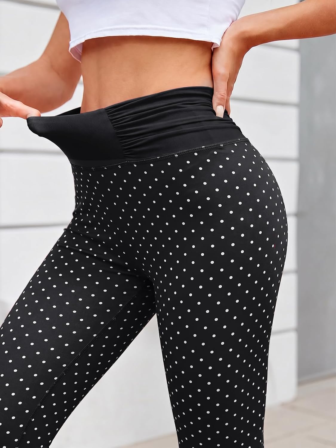 Aoysky Womens High Waisted Leggings Ruched Workout Printed Yoga Pants | No front seam, tummy control, hidden waist pocket, buttery soft, checkered, polka dots, leopard print