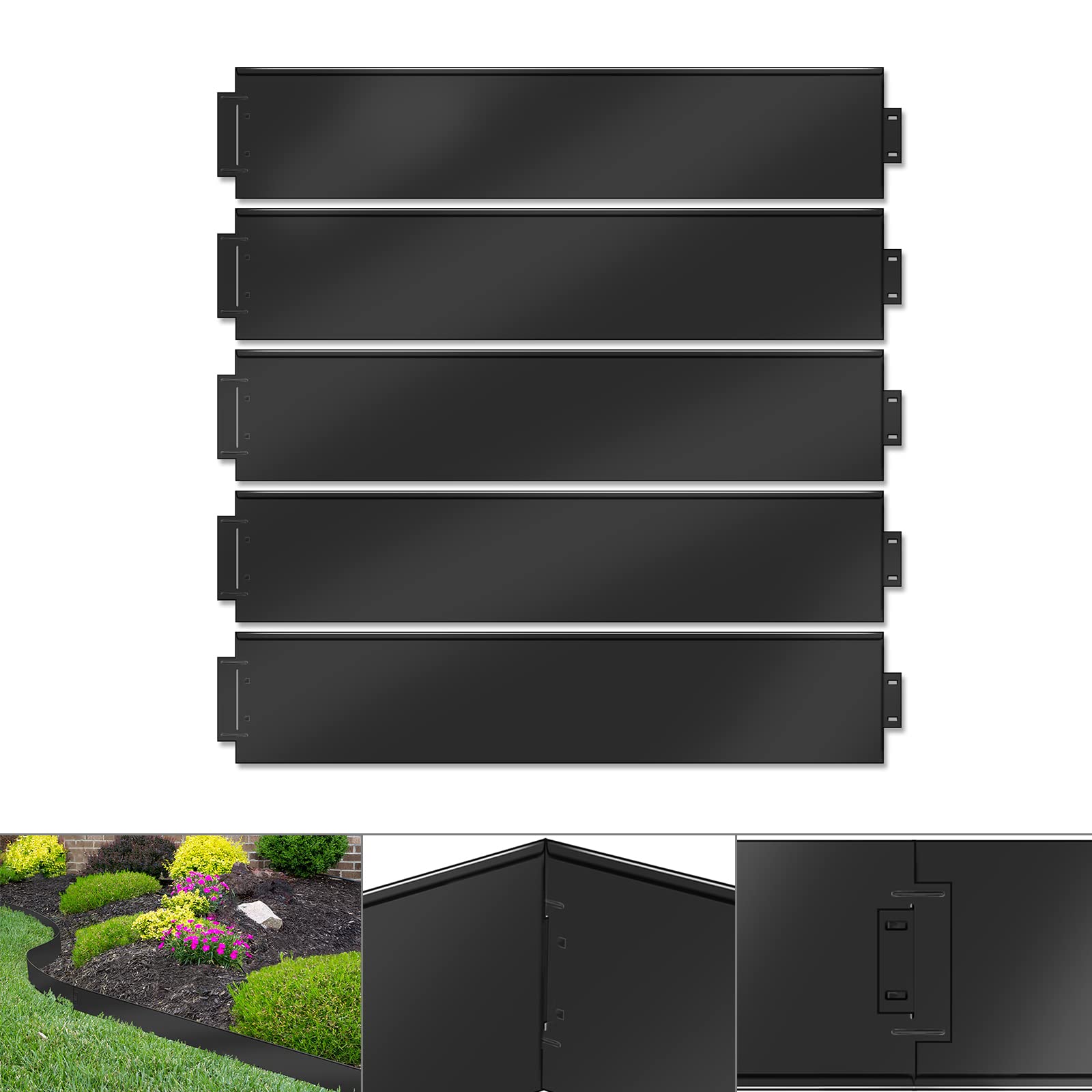 35 m 35 piezas de 100 x 15 cm de metal galvanizado ajustable para jardín, borde afilado y flexible para lacaping flores y camas veterinarias, divisor Ln negro