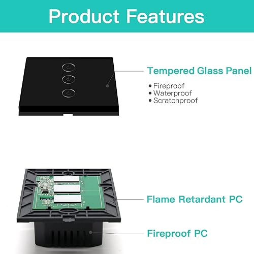 Miniatura 7 de BSEED Interruptor de luz inteligente, interruptor táctil WiFi de 3 bandas con control de aplicación Smart Life y función de temporizador,