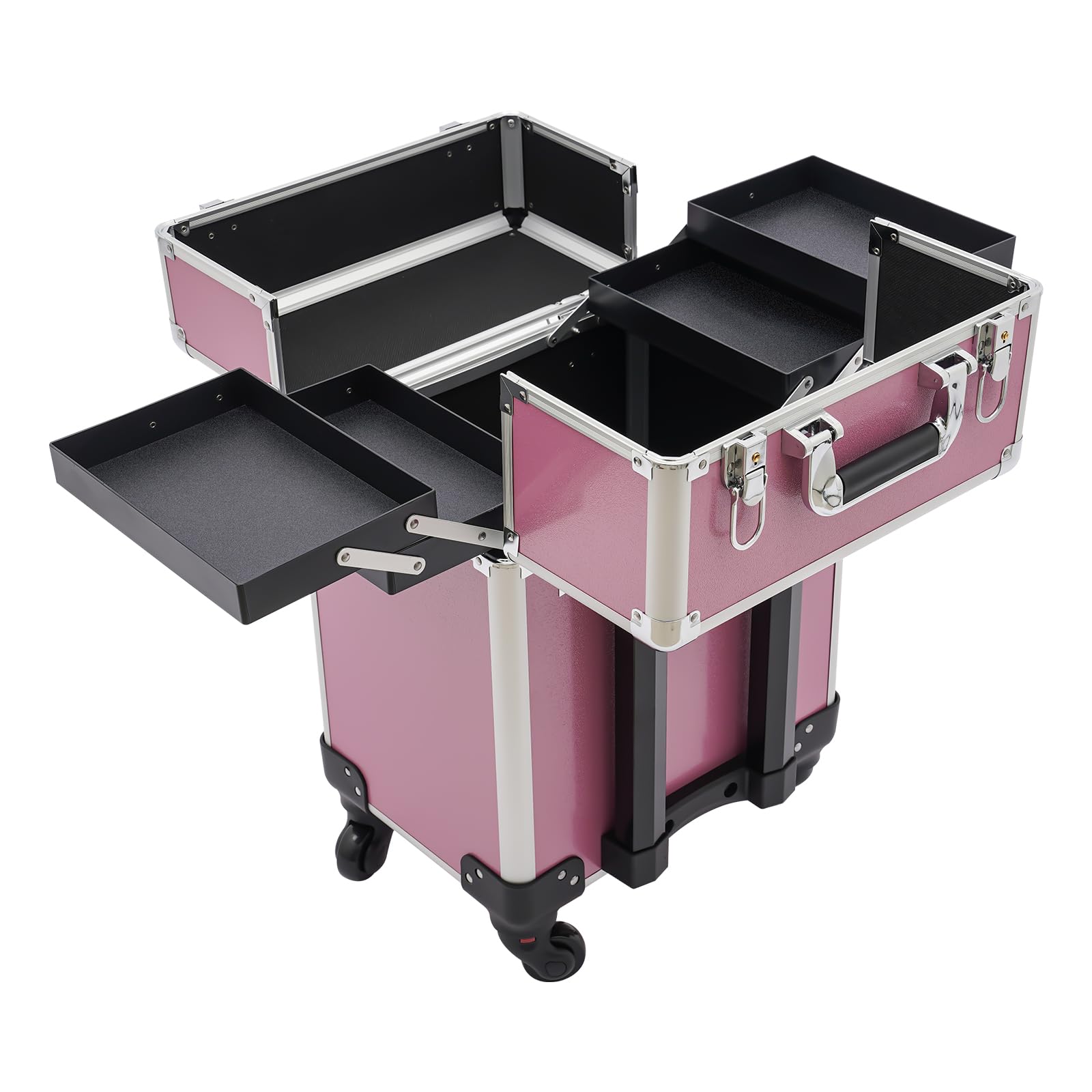 AOOCHU Rolling Makeup Train Case Travel Make Up Case Cosmetic Train Case Rolling Portable Makeup Case Beauty Train Case With Universal Wheels & Key