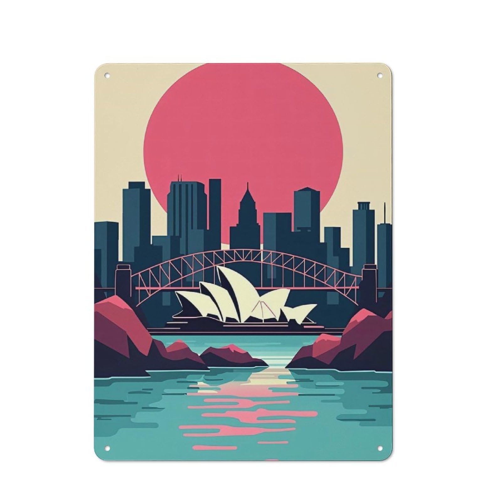 Sydney Skyline with Opera House Retro-style Tin Sign 40x30cm for Man Cave Or Games Room, A Metal Wall Feature for Games Rooms And Man Caves