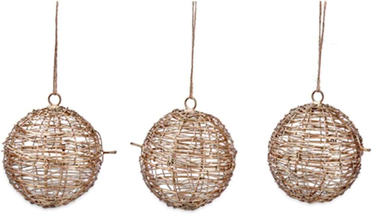 Infinity Decor Christmas Bauble tree topper hanging Season Décor, Christmas Party metal bauble Tree decoration Wire Opening Antique Brass Bauble - Set of 3