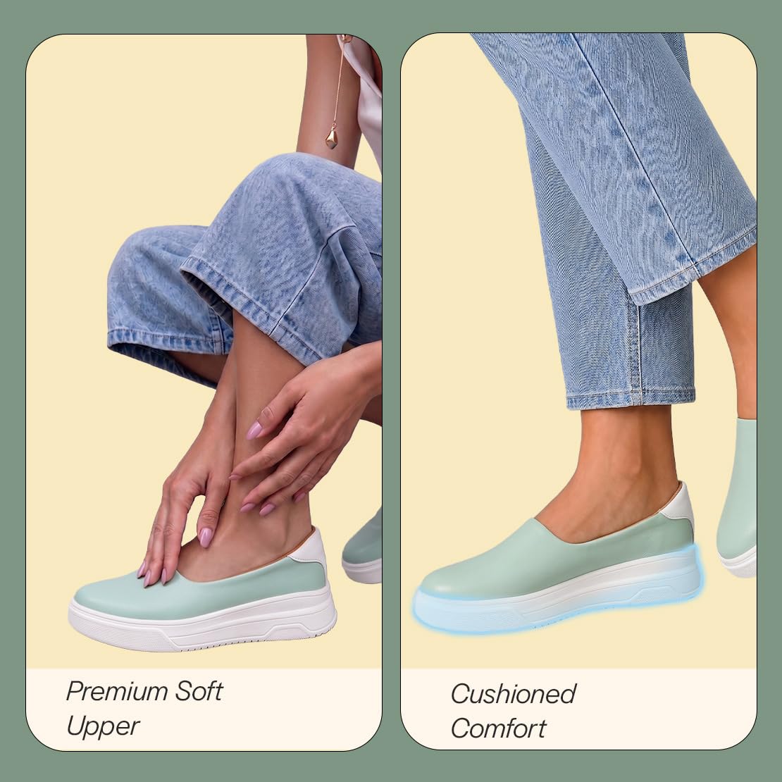 FAUSTO FST FJDWC-7011 Pista GREEN-38 Women's Pista Green Outdoor Fashion Comfort Height Enhance Platform Heel Ballerina Slip On Shoes (5 UK) 3
