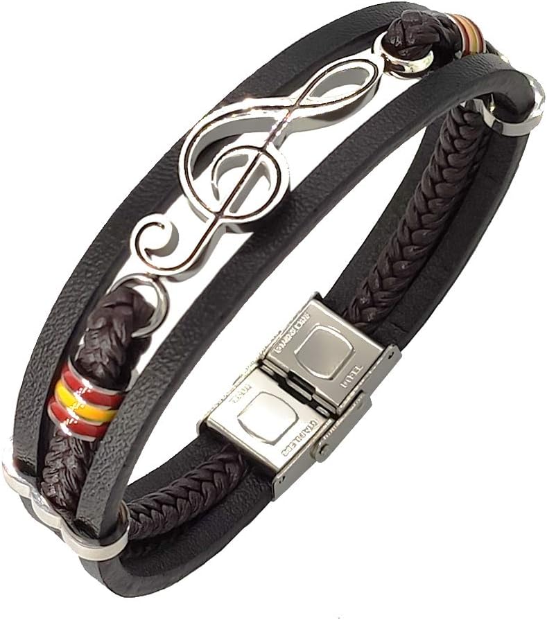 Men's Braided Leather Bracelet Bangle Cuff Music Note Treble Clef Wristband Valentines Punk Gift for Him