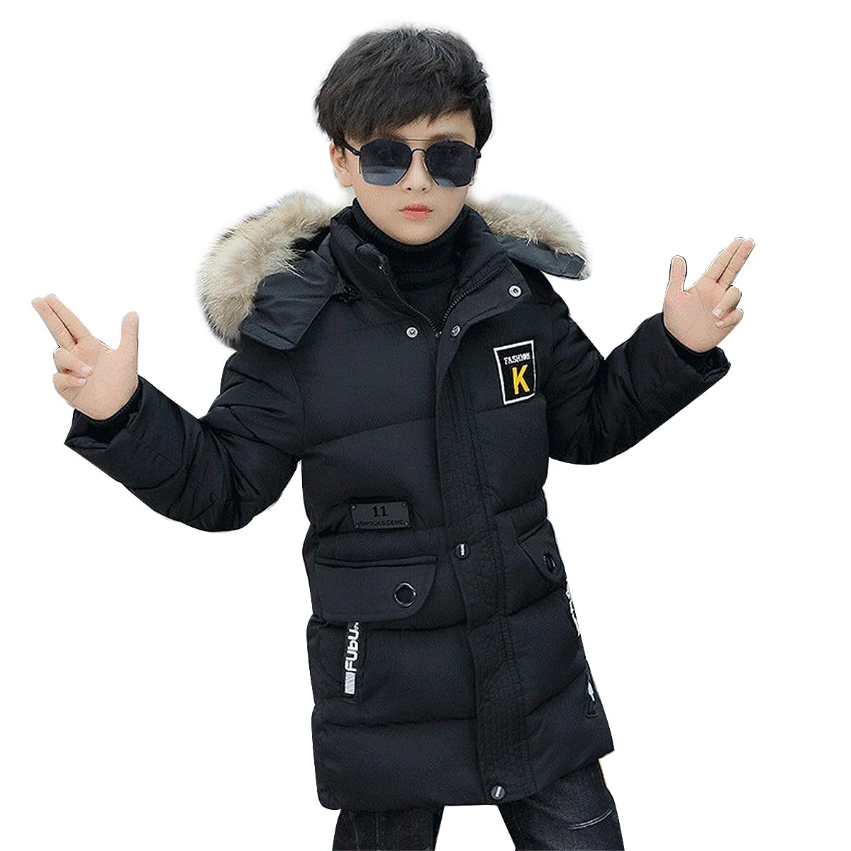 linboo Manteau Enfant Garçon Doudoune Doublure Polaire Chaud Veste d'Hiver à Capuche Fourrure Blouson Matelassé Epais Parka