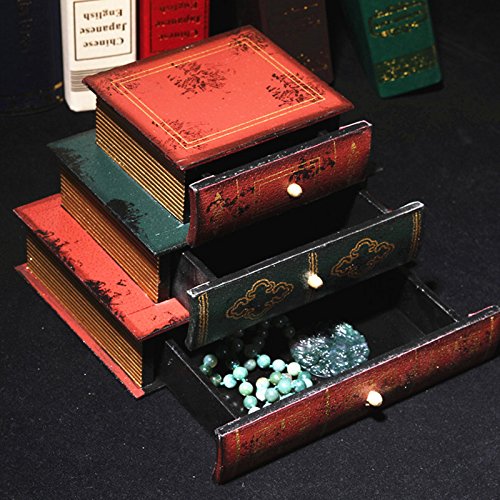 Mural Art Retro Wooden Jewelry Box Creative 3 Drawers Book Shape Wooden Storage Box Jewelry Makeup Cosmetics Organizer Storage Rack #TOP1