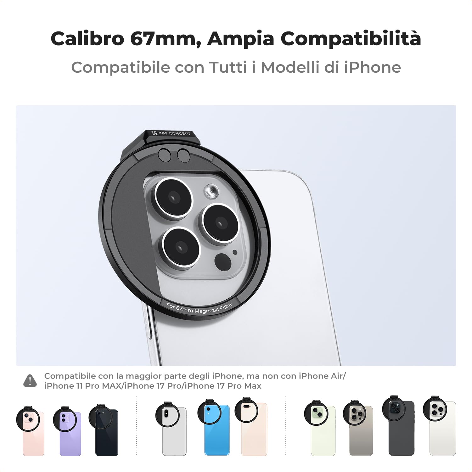 K&F CONCEPT 67mm Clip-on Magnetico Filtro Adattatore per Cellulari, Adattatore per Anello Magnetico per Filtros Telefono Compatibile con iPhone 15 X Pro Max 14 13 12 11