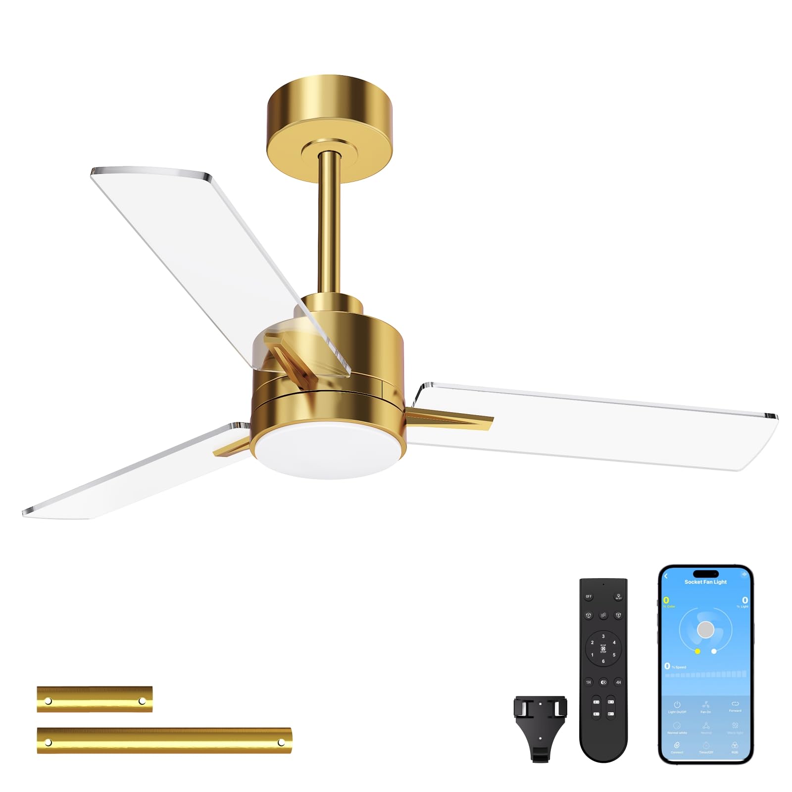 LANMEL Metal Ceiling Fan with Lights and Remote, 42 Inch, Gold & Transp — image 1