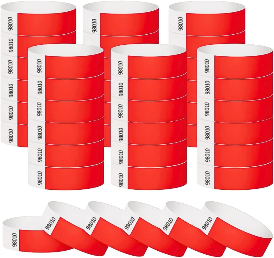 Tyvek Event Wristbands - Red (Pack of 100) | Waterproof, Disposable, Paper Wrist Bands for Parties, Events & Festivals – 19mm x 250mm