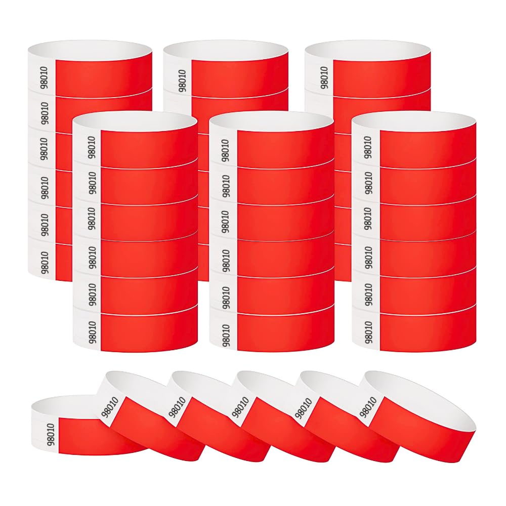 Tyvek Event Wristbands - Red (Pack of 100) | Waterproof, Disposable, Paper Wrist Bands for Parties, Events & Festivals – 19mm x 250mm