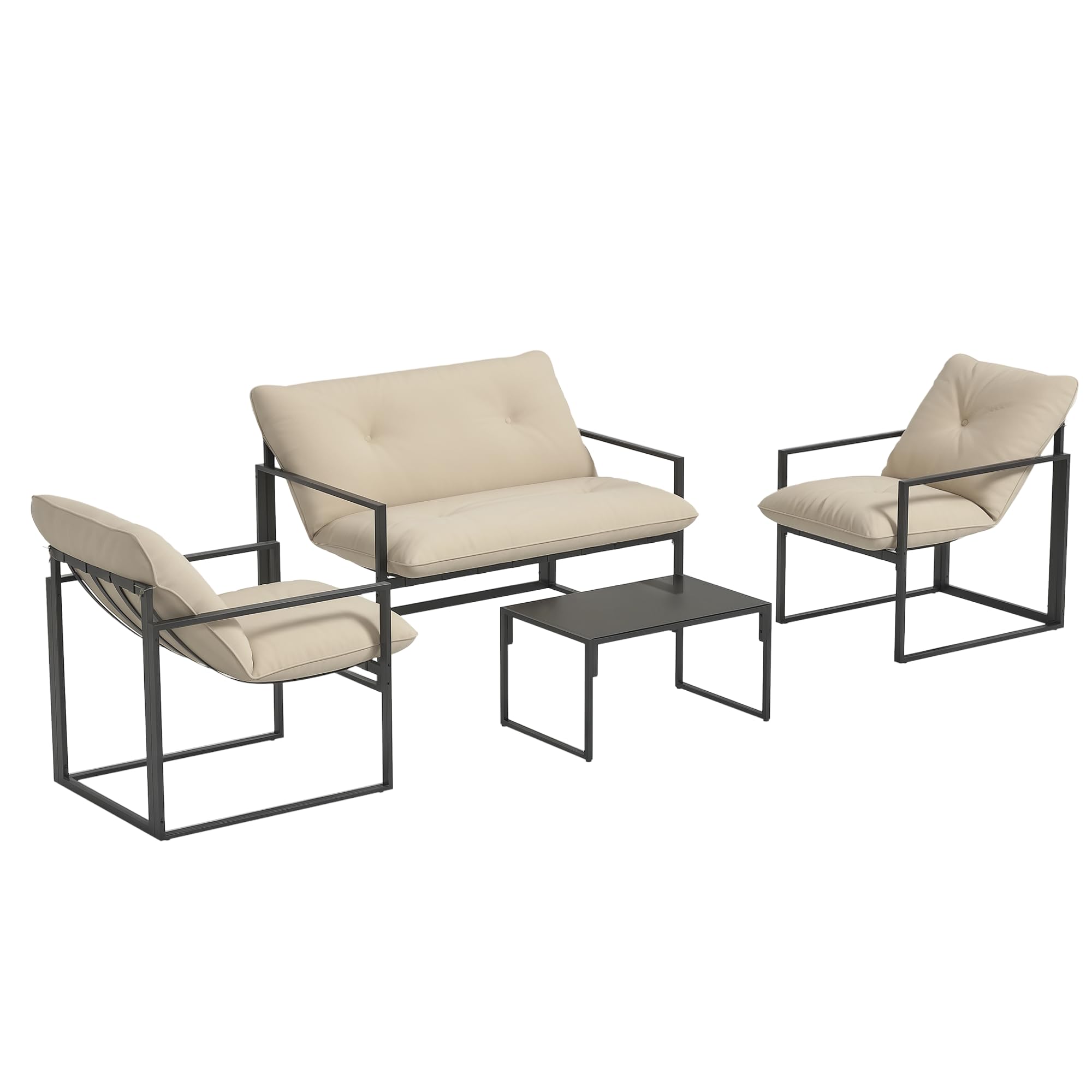 Outsunny Salon de Jardin extérieur 4 pièces avec Coussins Ultra-​épais 15cm - Ensemble mobilier de Jardin et Salon Bas pour terrasse - canapé 2 Places avec Table Basse et 2 fauteuils, Cadre Acier Noir