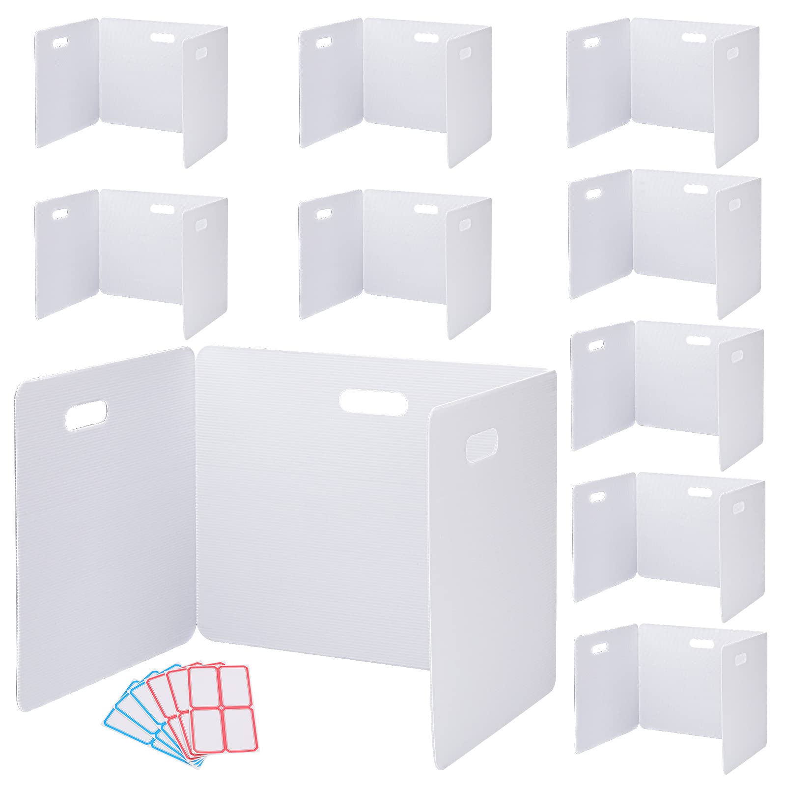 Photo 1 of 20-Pack Privacy Folders for Student, Testing Privacy Shields for Classroom, Easy to Clean Carry Plastic Sneeze Guard Privacy Shields for Student Desk, Trifold Display Board with Extra Labels… White