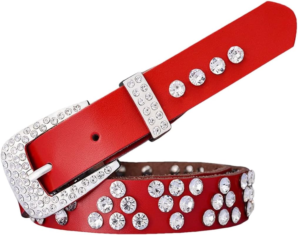 Genuine Leather Rhinestone Belts For Women Luxury Pin Buckle Belt Second Layer Cow Skin Strap Width 3.3Cm