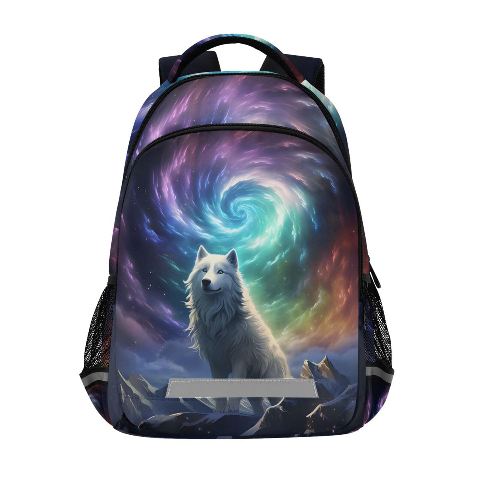 Wolf Backpack for Students Boys Girls Wolf with Galaxy School Bag Travel Daypack Rucksack