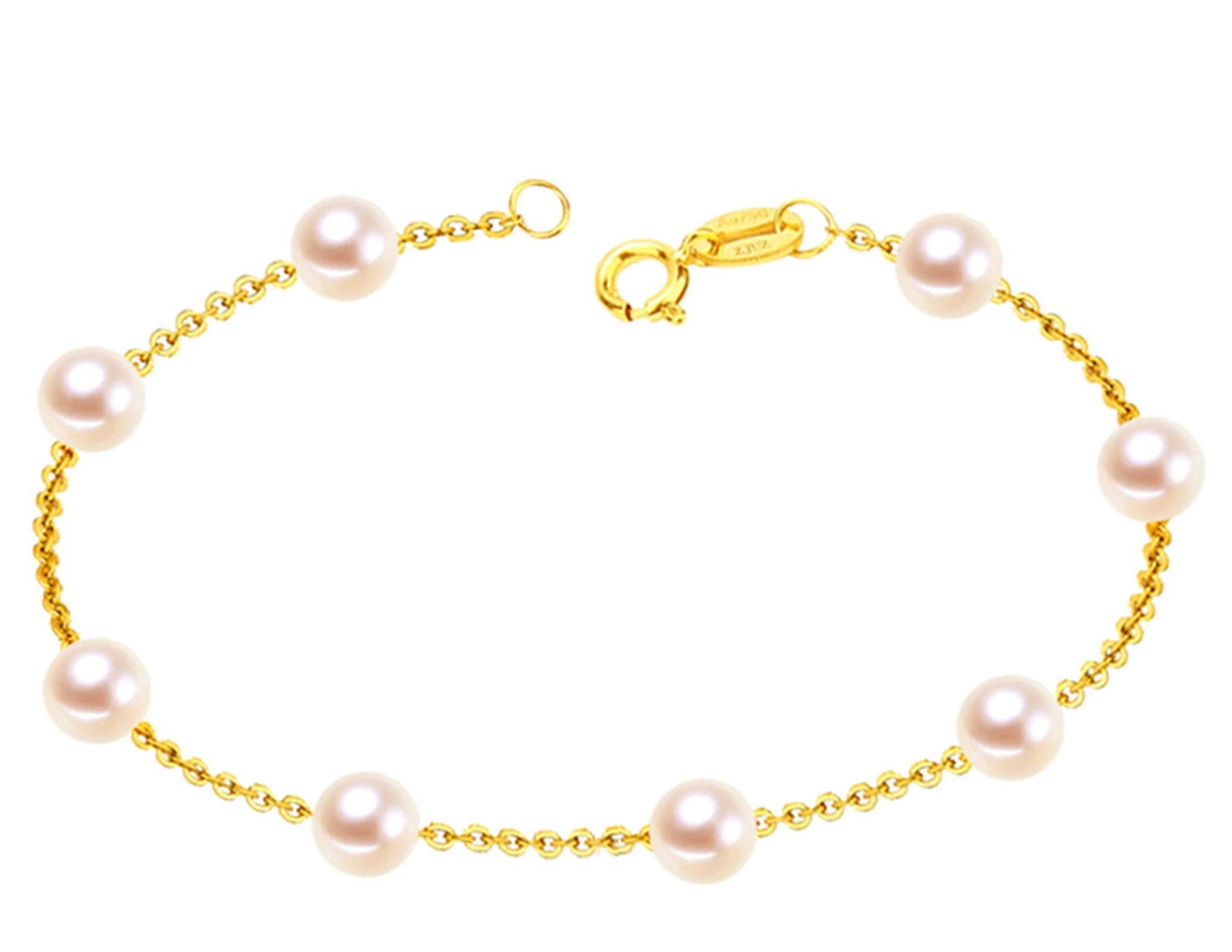 Epinki Tobillera Oro 18 Kilates, Perla Joyas Mujer 8 Tobillera Pulsera Mujer 24CM Cadena Ajustable