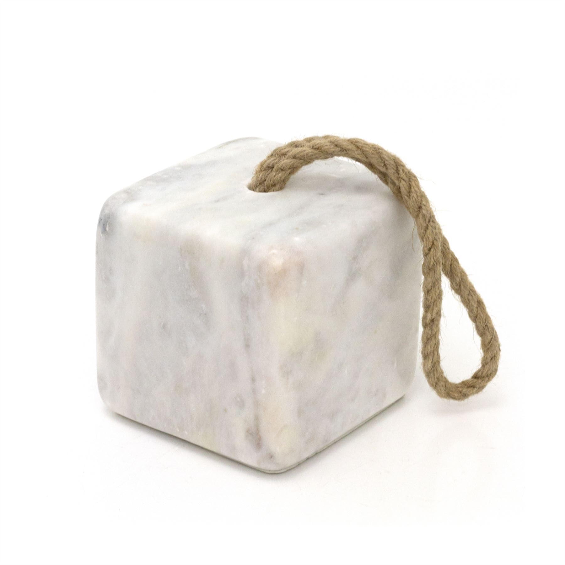 3kg Square White Marble Doorstop | Natural Marble Cube Weighted Door Stopper for Floor | Heavy Duty Marble Door Stop with Handle - 10cm