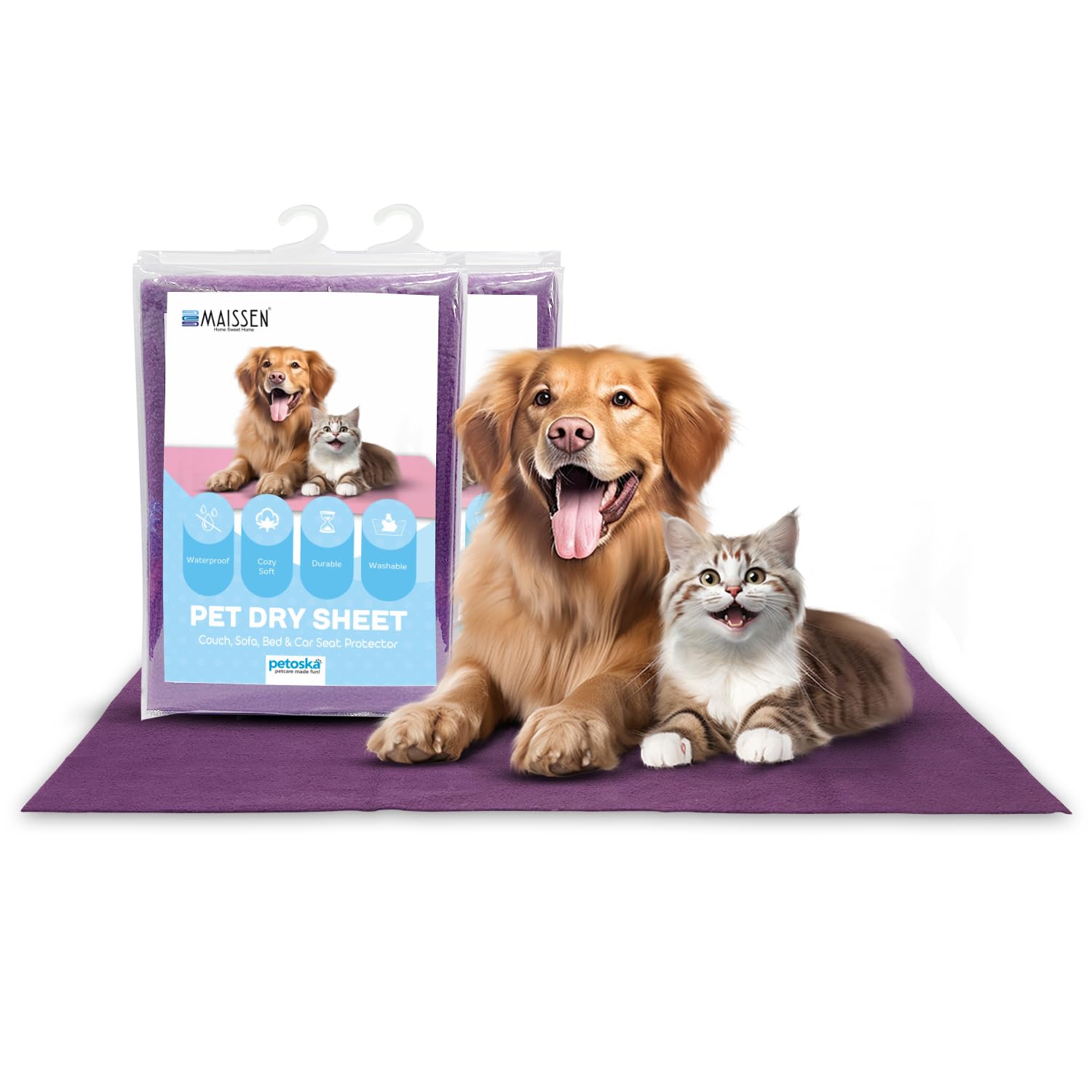 Maissen Pet Dry Sheet Large- Plum | Pack of 2 | Size- 140Cm X 100Cm | for All Pets | Waterproof Reusable Pee Pads for Dogs | Washable Pet Dry Sheet | Training Pads for Dogs | Odor Remover | Dog Mat (B0C6PY66T6) Amazon Price History, Amazon Price Tracker
