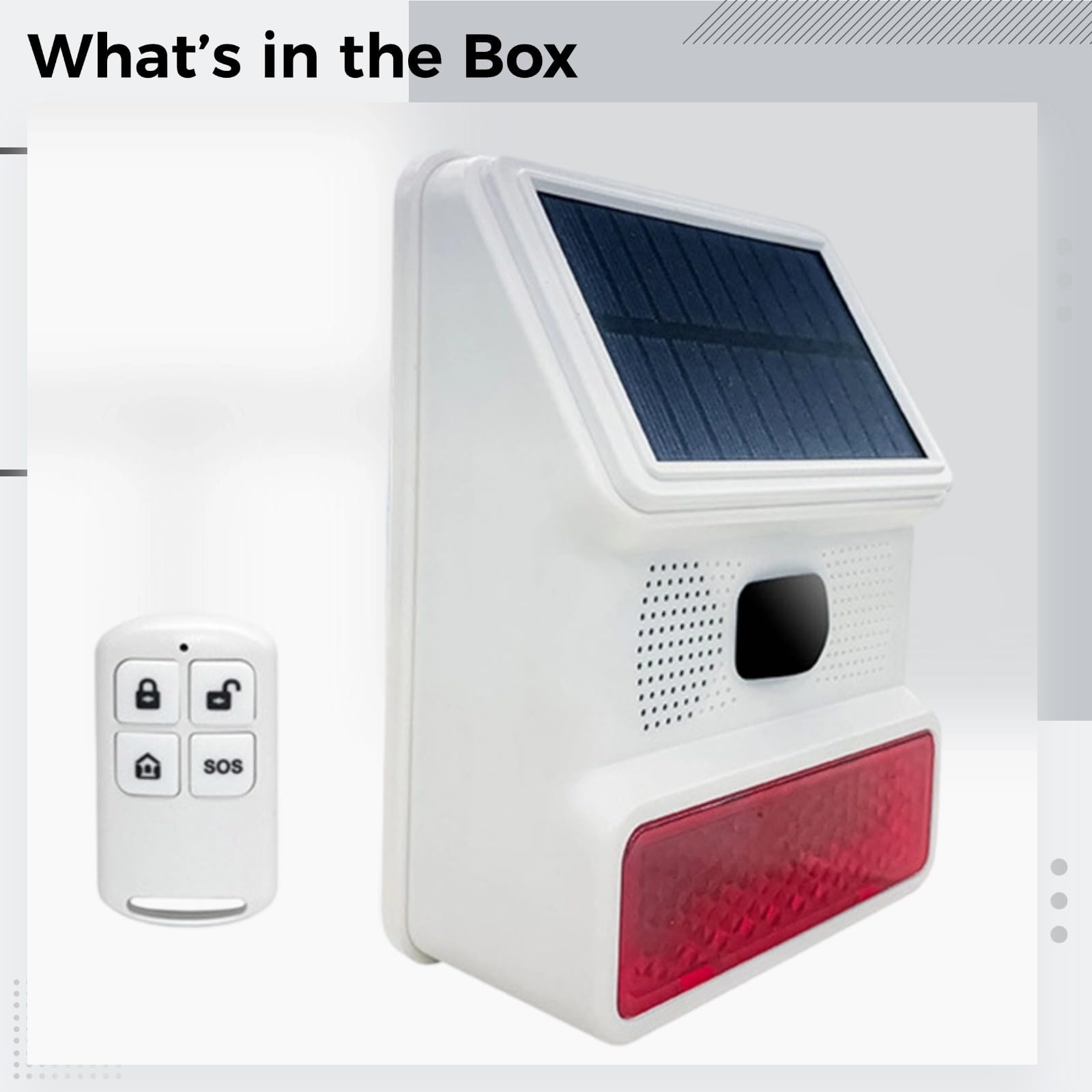 Detector de movimiento inalámbrico con alarma solar, advertencia de luz sonora, sensor de sirena de seguridad para exteriores con control remoto, una sola tecla, 433 MHz, IP65 impermeable