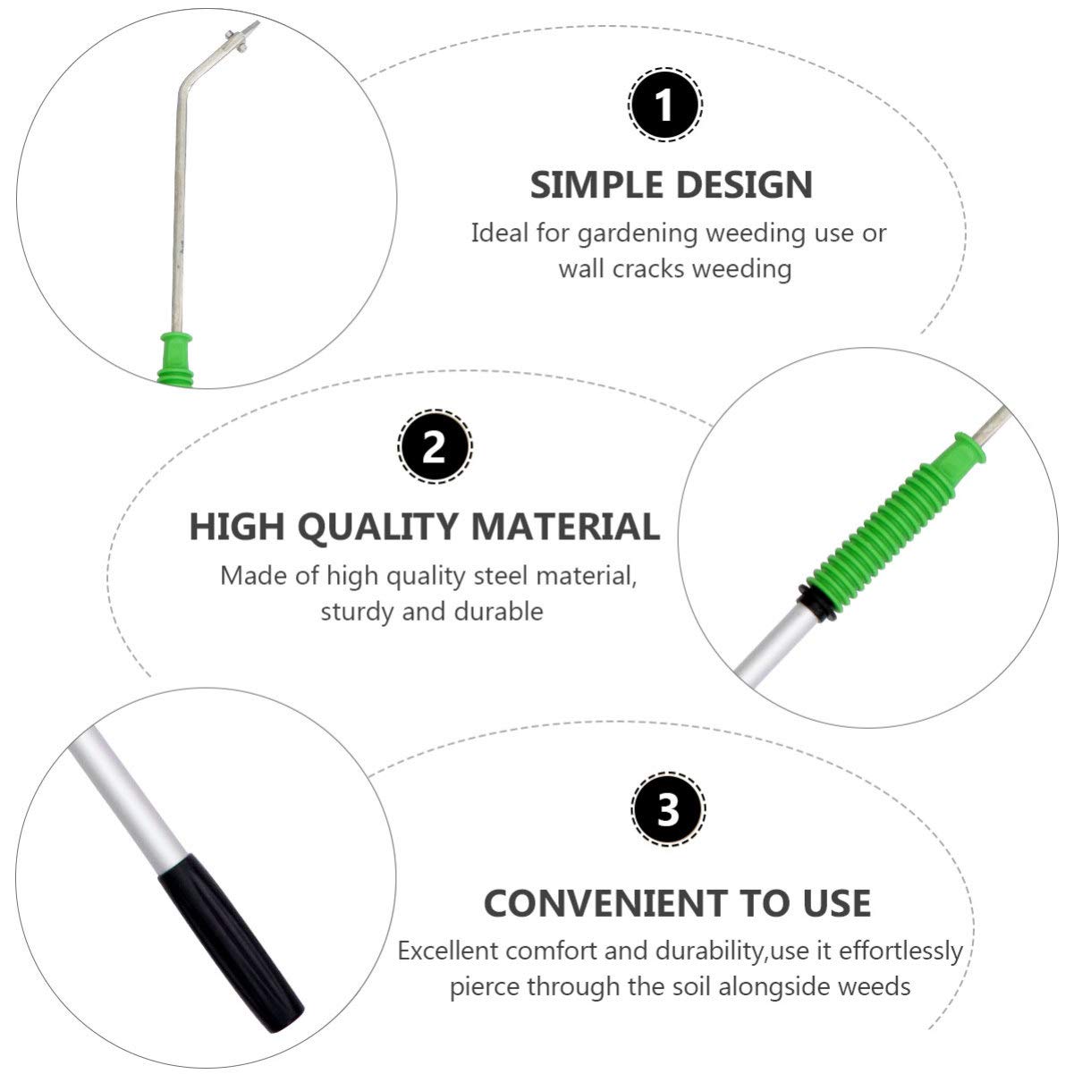 Herramienta Manual para Desherbar Jardín de Acero Extensible | Plata, para Grietas de Muro y Piedras, Uso en Jardinería, Taladro de Mango Largo