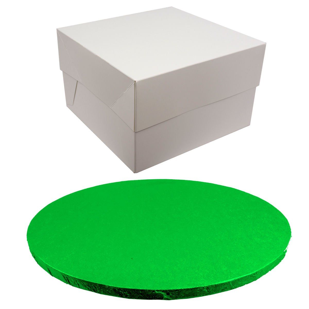 Round Coloured Drum Cake Board and White Transporting Box (10 Inch, Green)