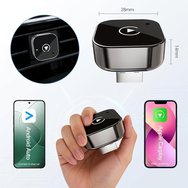 2-in-1 Wireless CarPlay and Android Auto Adapter – Mini Bluetooth Car Adapter for iPhone (iOS 10+) & Android, Includes USB-C and USB Connector, Fast Pairing, No-Delay Connection, 2026 Upgrade – Silver - 2