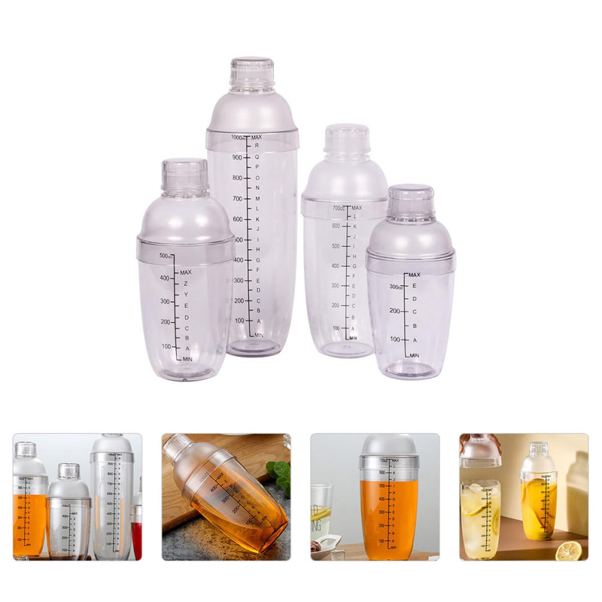 Gatuida Shaker à Cocktail Noir avec Graduation, Ensemble de 5 Pièces pour Bar, Mélangeur Plastique Pratique, pour Fête et Préparation de Cocktails Maison